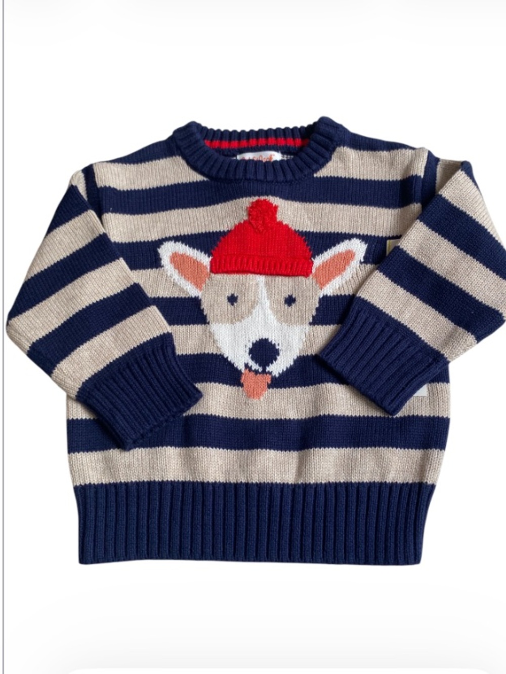 Cat & Jack Navy & Cream Striped Dog Cotton Sweater with Red Hat NWT 12 months